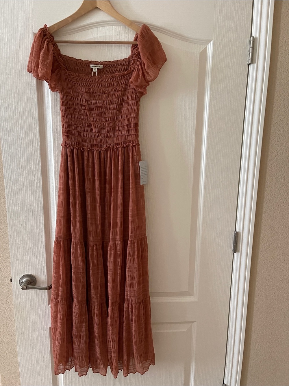 Max Studio Rust smocked top  Tiered MIDI Dress, Sz S